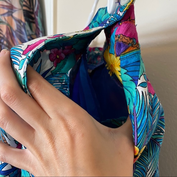 VINTAGE Jos A Bank tropical bird pleat midi skirt - Picture 5 of 13